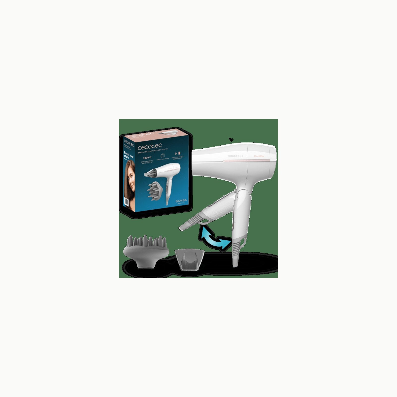 Cecotec Secador de Pelo Compacto y Ligero DryNova Green Leaf. 1600W, 1