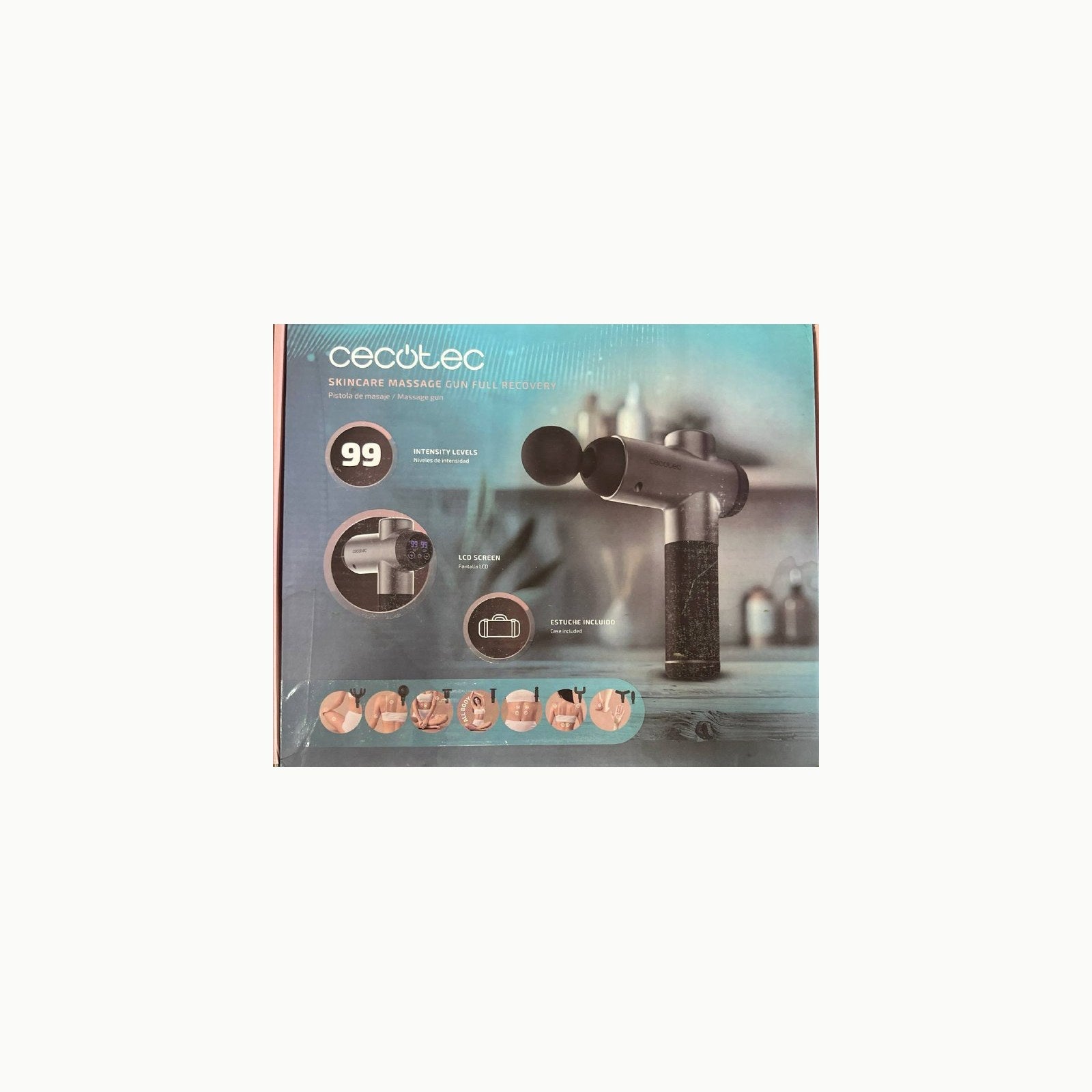 Cecotec Pistola de Masaje Muscular con 8 Cabezales SkinCare Massage Fu
