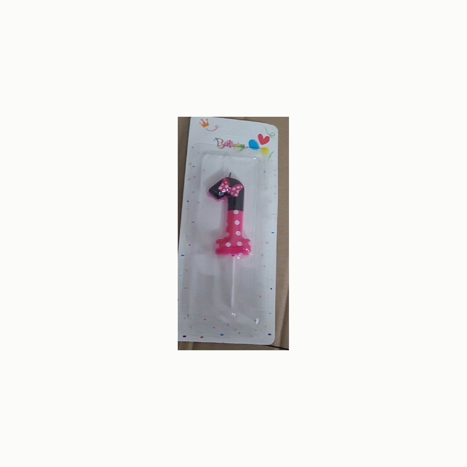 Baby vela de cumpleaños número 1 rosa con lunares negros y blancos