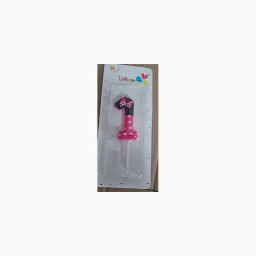 Baby vela de cumpleaños número 1 rosa con lunares negros y blancos