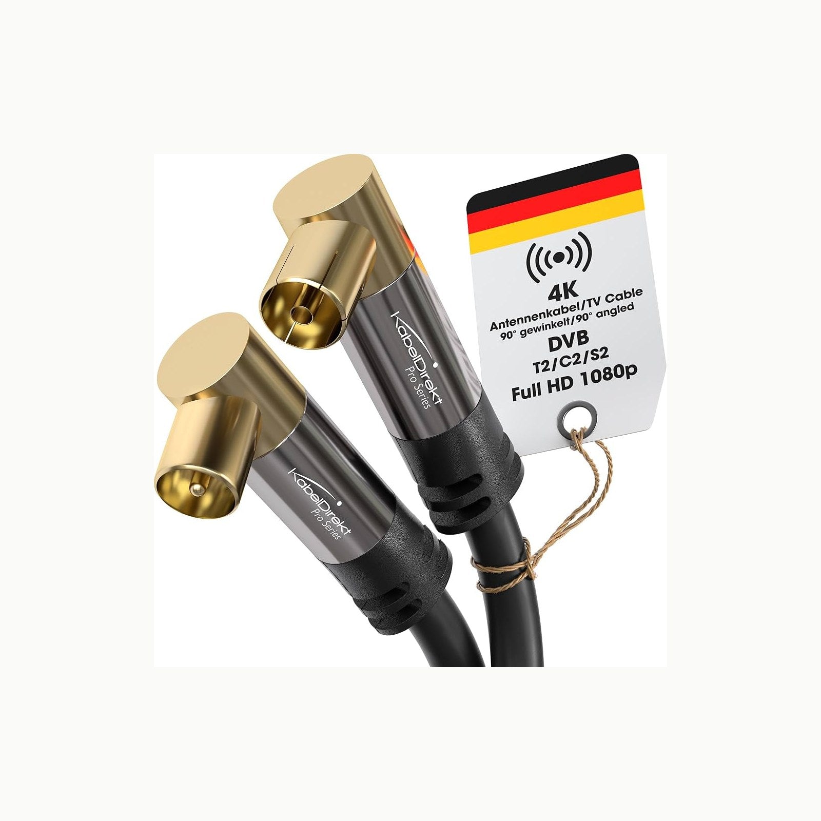 KabelDirekt – Cable Antena TV 4K, Cable Coaxial – 90° acodado – 3m – T