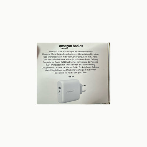 Amazon Basics Cargador de pared, 63 W, GaN, 1 puerto USB-C de 45 W y