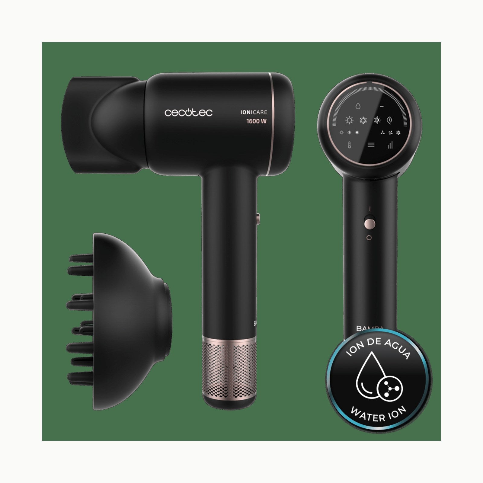 Cecotec Secador de Pelo Iónico Bamba IoniCare 5200 Aura Black.
