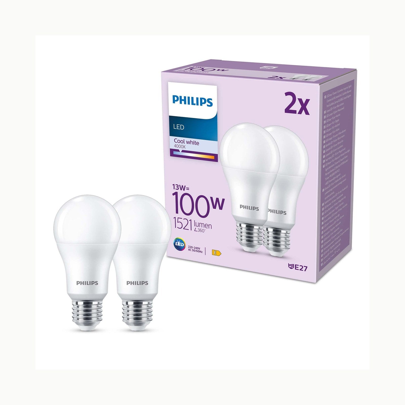 LED Philips A67 esmeriladas [Luz Blanca fría 4000K - tornillo Edison