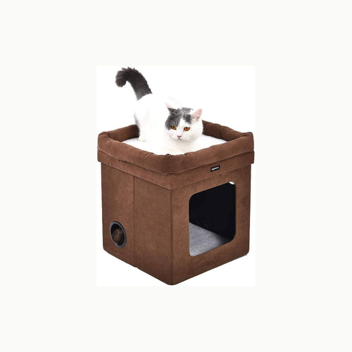 Amazon Basics Faltbares Katzenhaus, Braun, 38 x 38 x 43 cm