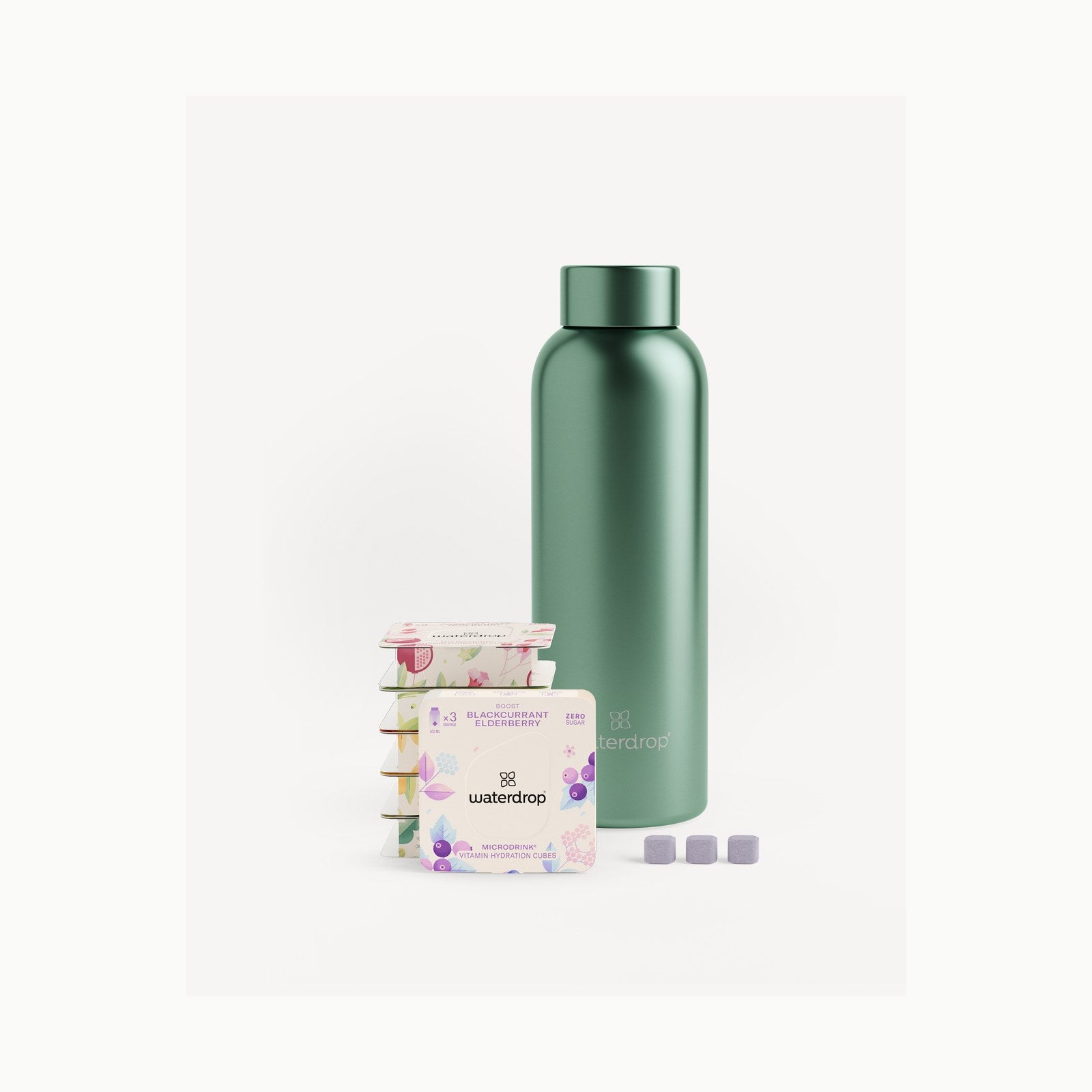waterdrop® Starter Set, Botella de Vidrio 600ml \+ 18 Cubos Microdrink