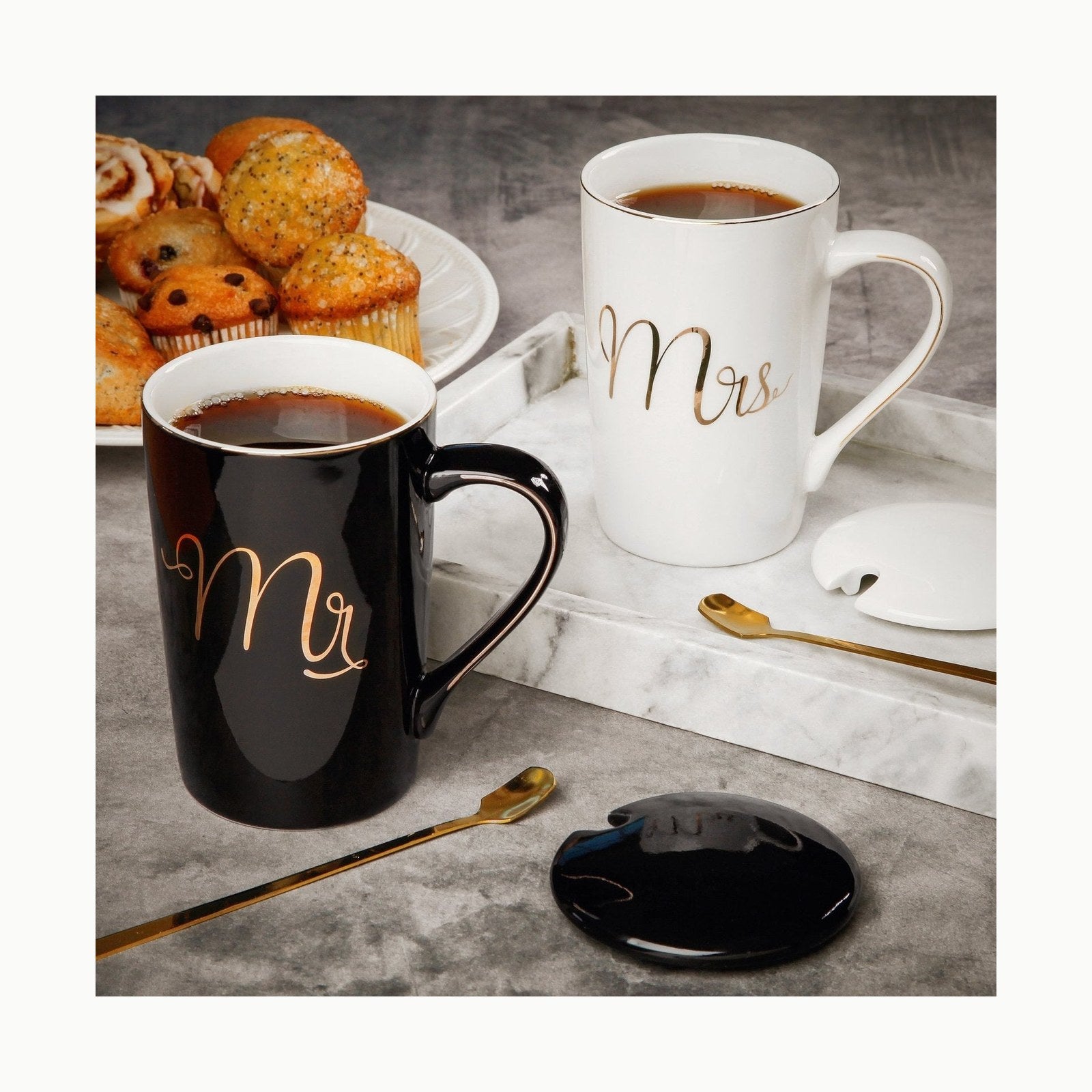 Focenat Tazas de café Mr and Mrs, Juego De 2 Taza de Café de
