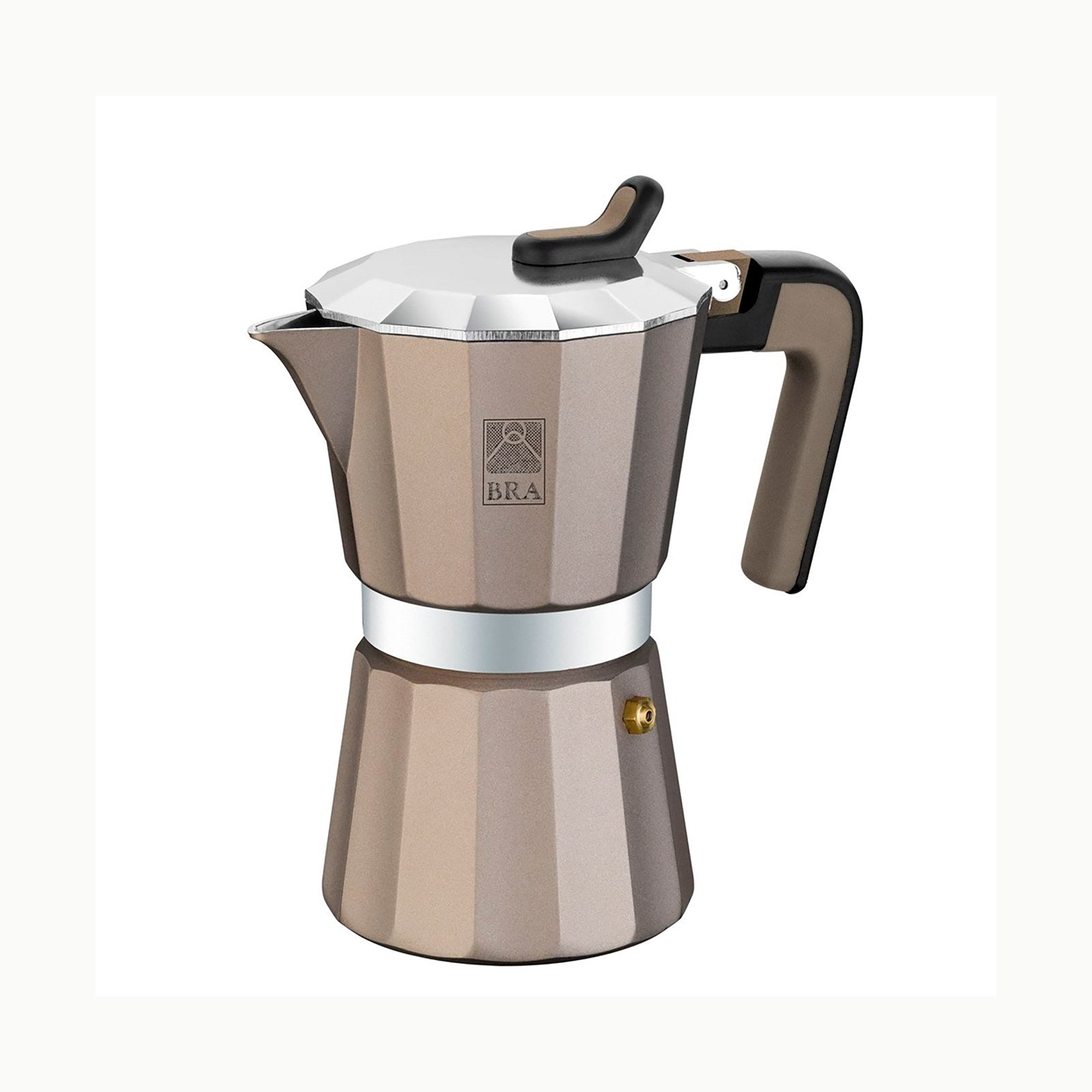 BRA Elegance Cafetera Italiana, Acero Inoxidable, Gris y Rojo, 6 tazas