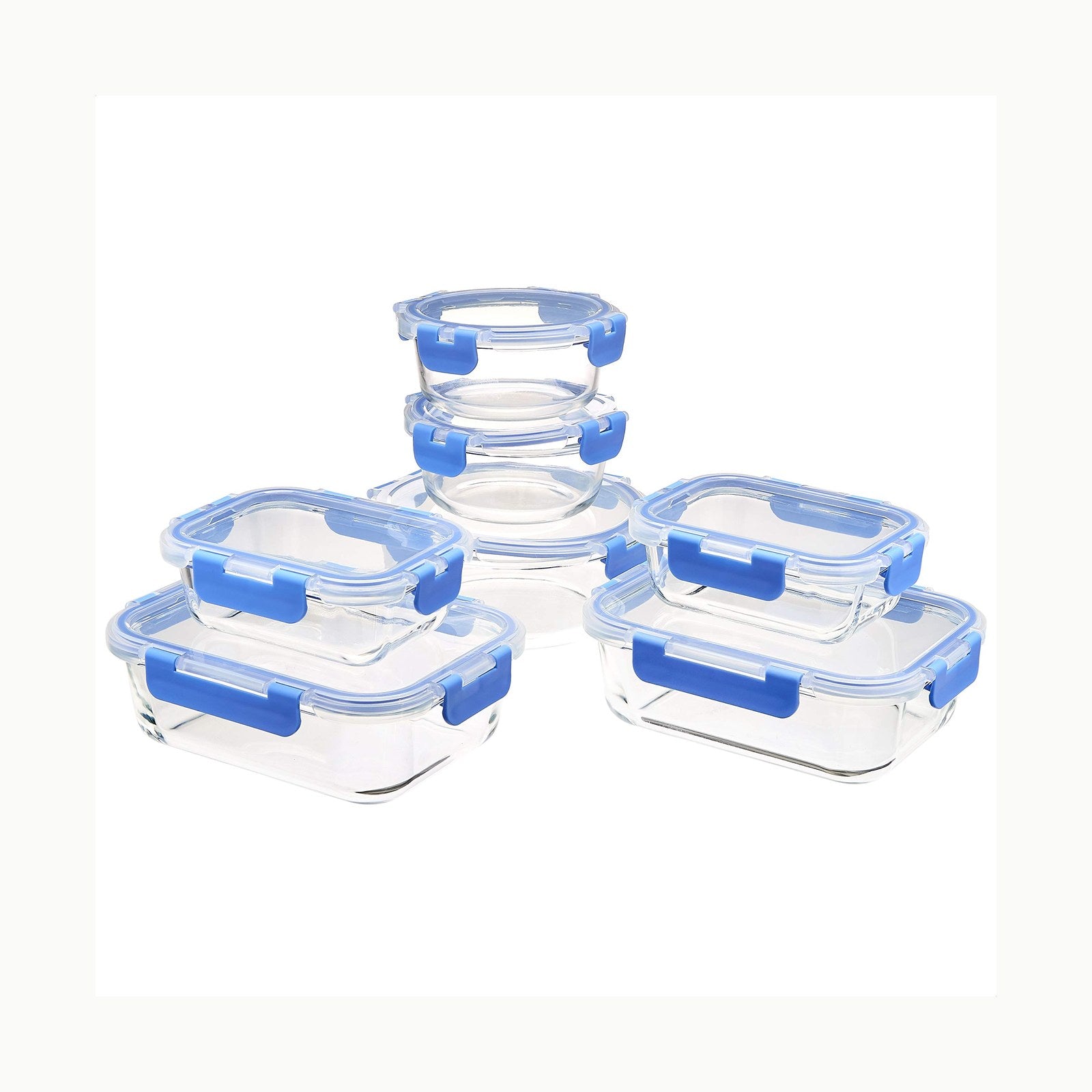 Amazon Basics ABL001 Recipiente de vidrio claro con tapa azul de 120 m