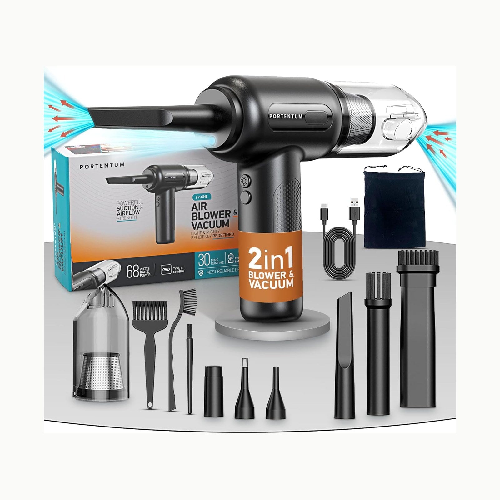 PORTENTUM Blower and Vacuum ABV-1, Aspirateur sans Fil et Souffleur Ai