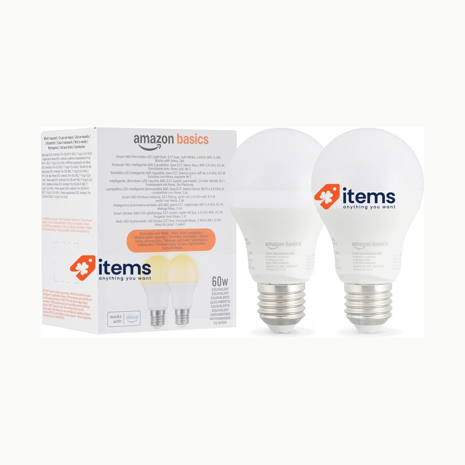 A60 LED-Glühbirne Amazon Basics smarte A60 LED\-Glühbirne, dimmbar, E2