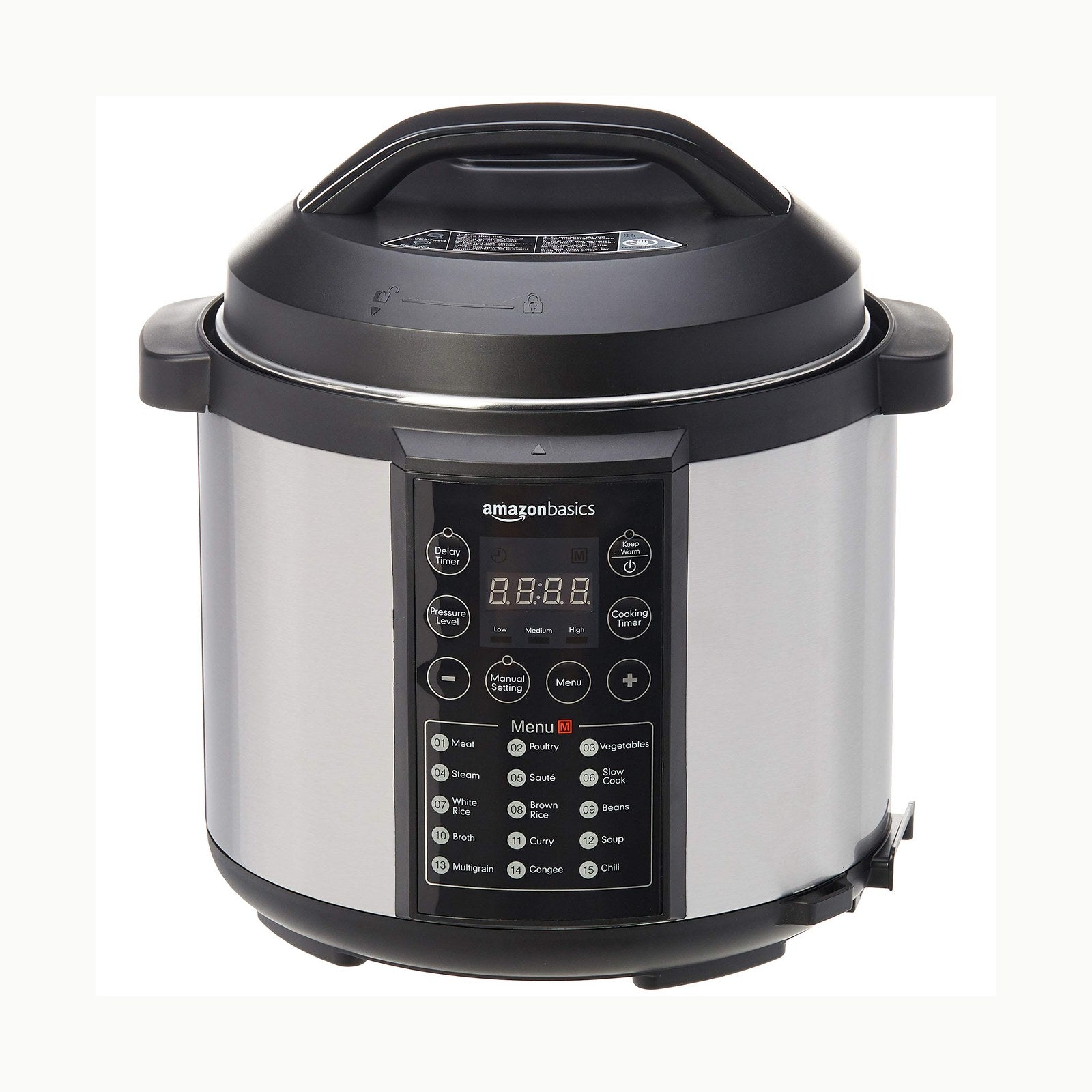 Amazon Basics Olla a presión de Acero inoxidable con vaporera y anillo